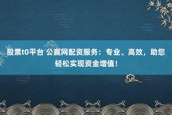 股票t0平台 公赢网配资服务：专业、高效，助您轻松实现资金增值！
