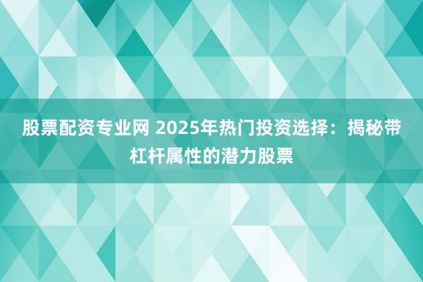 股票配资专业网 2025年热门投资选择：揭秘带杠杆属性的潜力股票