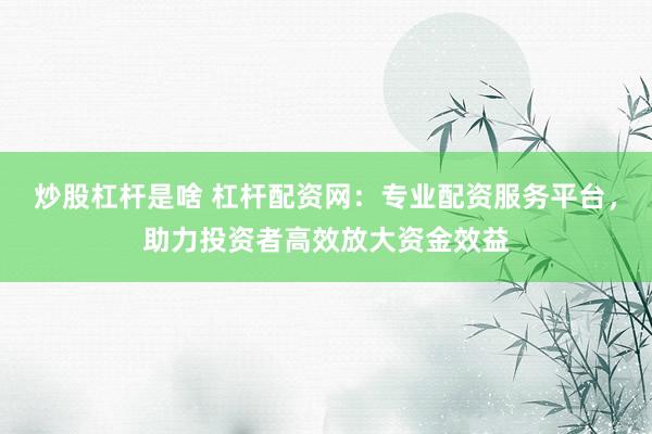 炒股杠杆是啥 杠杆配资网：专业配资服务平台，助力投资者高效放大资金效益