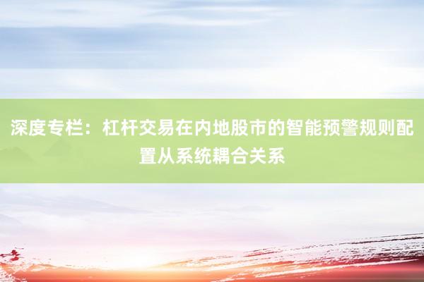 深度专栏：杠杆交易在内地股市的智能预警规则配置从系统耦合关系