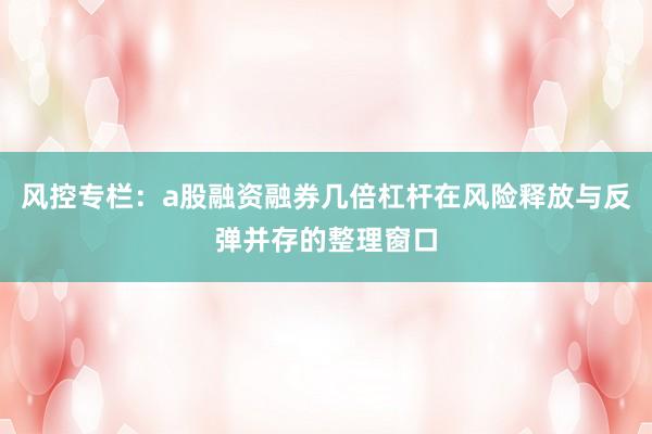 风控专栏：a股融资融券几倍杠杆在风险释放与反弹并存的整理窗口