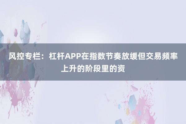 风控专栏：杠杆APP在指数节奏放缓但交易频率上升的阶段里的资