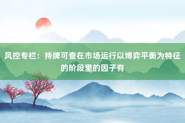 风控专栏：持牌可查在市场运行以博弈平衡为特征的阶段里的因子有