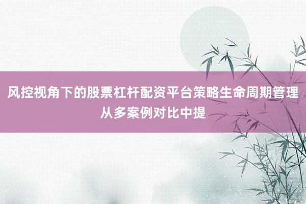 风控视角下的股票杠杆配资平台策略生命周期管理从多案例对比中提