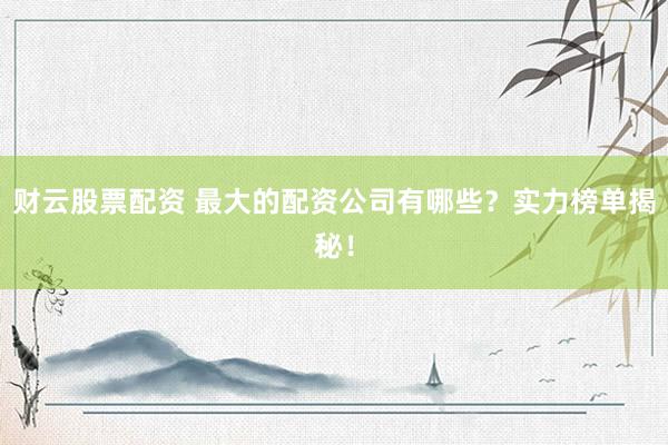 财云股票配资 最大的配资公司有哪些？实力榜单揭秘！